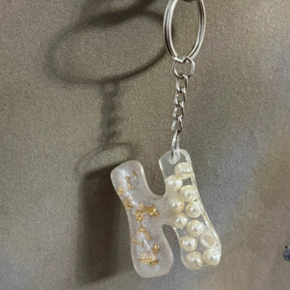 White Birch Pearl and Gold Keychain Charm